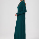 Green Polo Neck Ribbed Long Dress