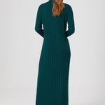 Green Polo Neck Ribbed Long Dress